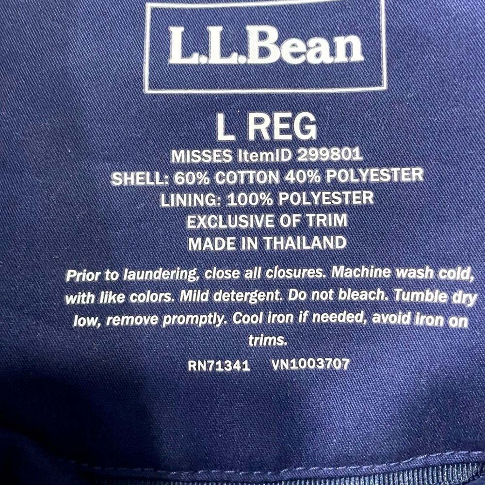 L.L. Bean Womens Blue Double Breasted Trench Coat Belted Large Rain Jacket299801 - Picture 2 of 5